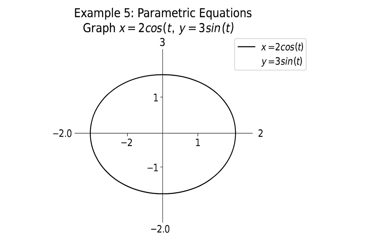 Parametric Equations on the online graphing calculator — Graph x = 2cos(t), y = 3sin(t) (an ellipse)